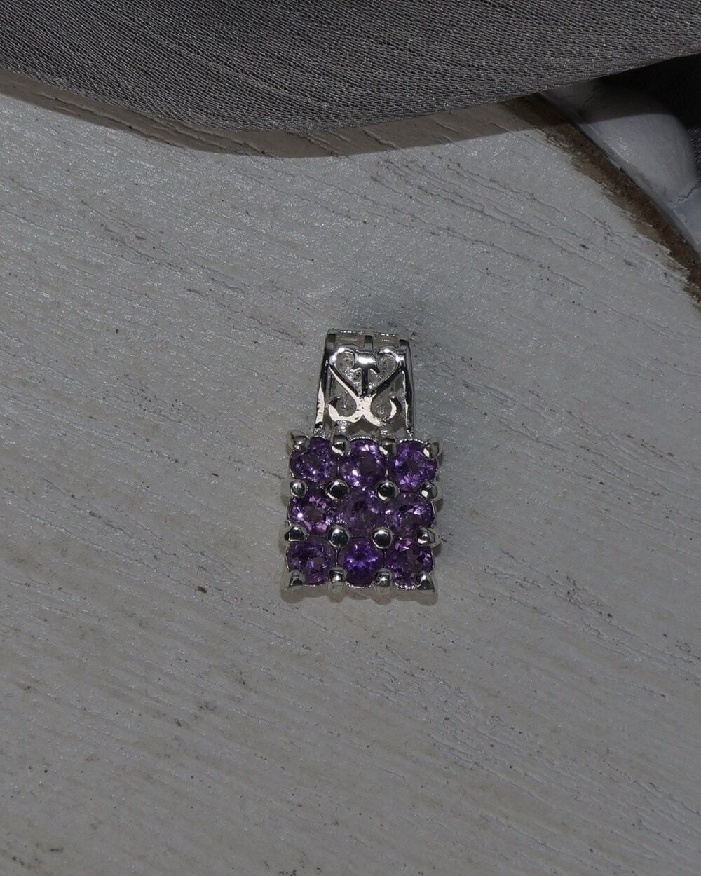 Sterling Silver Amethyst Cluster Square Pendant 2.4G / 0.4in